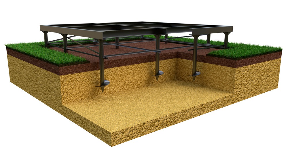helical piers foundation. isolated design industrial 3D illustration