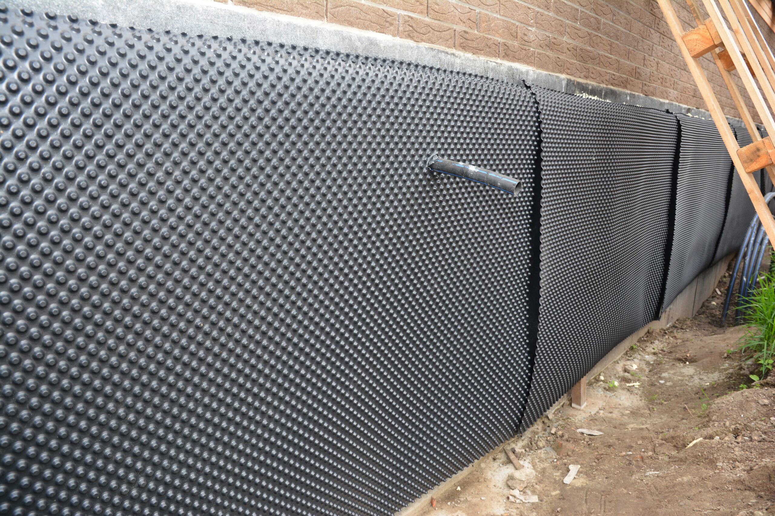 House Foundation Bitumen Damp proofing. House basement,foundation insulation details with waterproofing and Damp Proof membranes