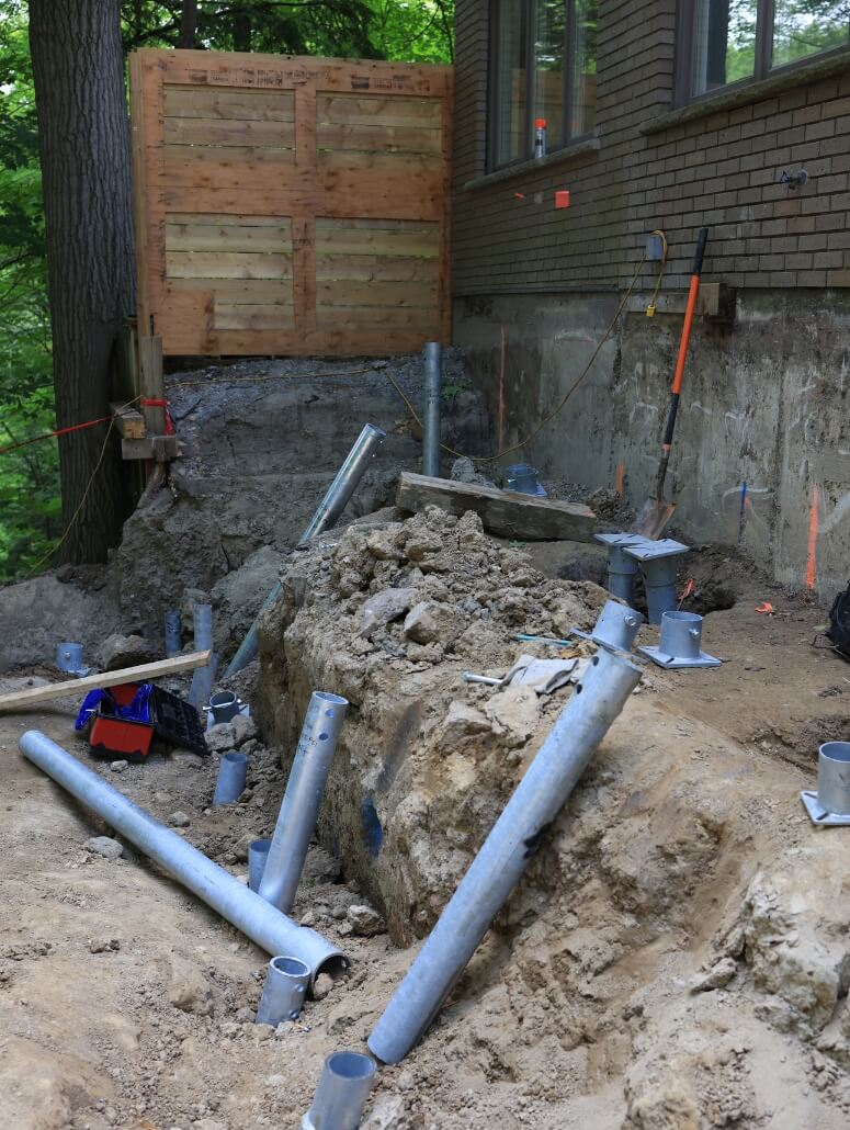 hydraulic lifting underpinning foundation crack