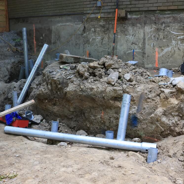 stair step brick crack helical pile support